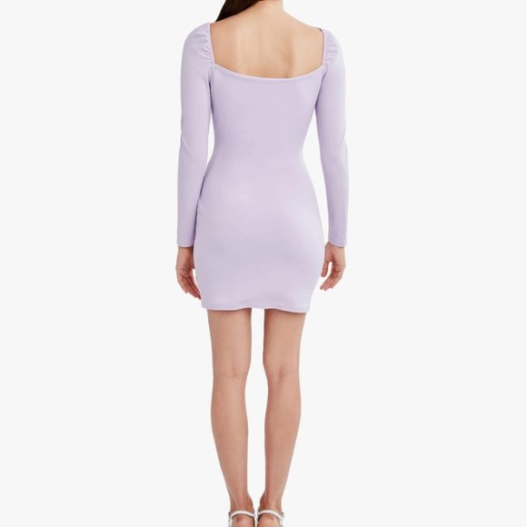 BCBGeneration Fitted Long Sleeve Square Neck Mini Dress Orchid Lavender Lilac XS - Picture 3 of 7